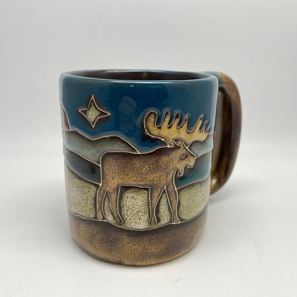Mara Stoneware Moose Coffee Mug Fir Pine Trees Sunset Landscape Design B7 Mexico - Picture 1 of 8